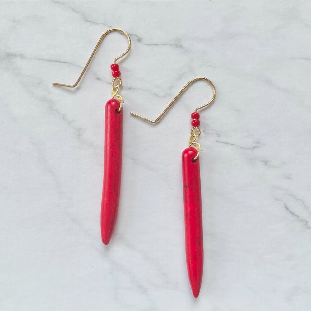 Red Crystal Dagger Drop Bar Earrings